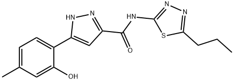 3-(2-hydroxy-4-methylphenyl)-N-(5-propyl-1,3,4-thiadiazol-2-yl)-1H-pyrazole-5-carboxamide 구조식 이미지