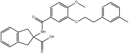 2-[4-methoxy-3-(2-m-tolyl-ethoxy)-benzoylamino]-indane-2-carboxylic acid 구조식 이미지