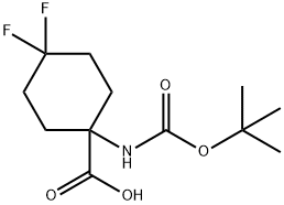 1-((tert-Butoxycarbonyl)amino)-4,4-difluorocyclohexanecarboxylic acid 구조식 이미지