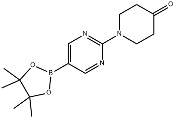 1-(5-(4,4,5,5-tetramethyl-1,3,2-dioxaborolan-2-yl)pyrimidin-2-yl)piperidin-4-one Structure