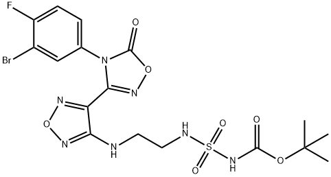 Carbamic acid,N-[[[2-[[4-[4-(3-bromo-4-fluorophenyl)-4,5-dihydro-5-oxo-1,2,4-oxadiazol-3-yl]-1,2,5-oxadiazol-3-yl]amino]ethyl]amino]sulfonyl]-, 1,1-dimethylethyl ester 구조식 이미지