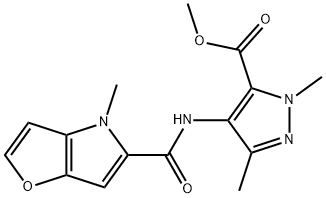 methyl 1,3-dimethyl-4-{[(4-methyl-4H-furo[3,2-b]pyrrol-5-yl)carbonyl]amino}-1H-pyrazole-5-carboxylate 구조식 이미지