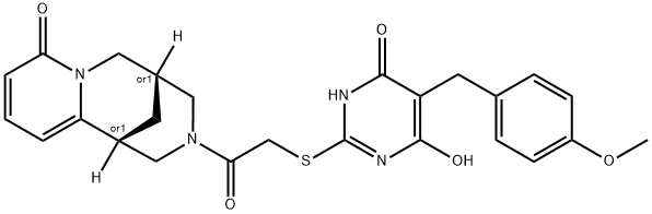 (1S,5R)-3-(2-((4,6-dihydroxy-5-(4-methoxybenzyl)pyrimidin-2-yl)thio)acetyl)-3,4,5,6-tetrahydro-1H-1,5-methanopyrido[1,2-a][1,5]diazocin-8(2H)-one Structure