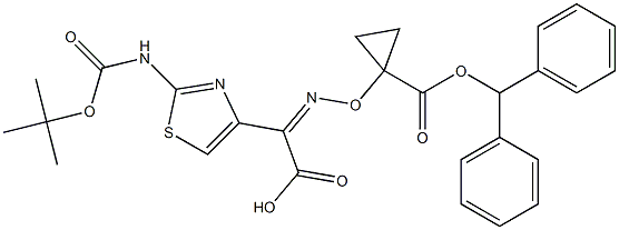 (Z)-2-((1-((benzhydryloxy)carbonyl)cyclopropoxy)imino)-2-(2-((tert-butoxycarbonyl)amino)thiazol-4-yl)aceticacid Structure