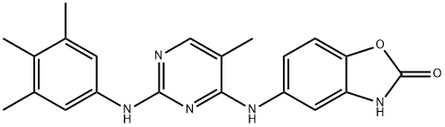 5-((5-methyl-2-((3,4,5-trimethylphenyl)amino)pyrimidin-4-yl)amino)benzo[d]oxazol-2(3H)-one Structure