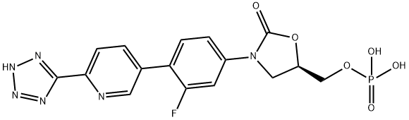 (R)-(3-(4-(6-(2H-tetrazol-5-yl)pyridin-3-yl)-3-fluorophenyl)-2-oxooxazolidin-5-yl)methyl dihydrogen phosphate 구조식 이미지