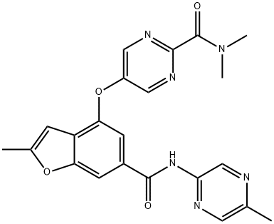 N,N-dimethyl-5-((2-methyl-6-((5-methylpyrazin-2-yl)carbamoyl)benzofuran-4-yl)oxy)pyrimidine-2-carboxamide Structure