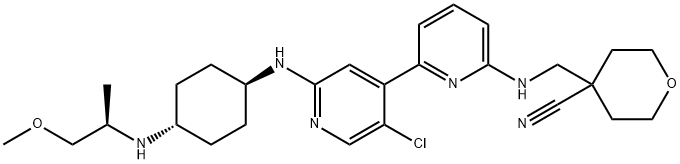 4-((5'-chloro-2'-((1R,4r)-4-((R)-1-methoxypropan-2-ylamino)cyclohexylamino)-2,4'-bipyridin-6-ylamino)methyl)tetrahydro-2H-pyran-4-carbonitrile Structure