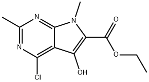 Ethyl 4-chloro-5-hydroxy-2,7-dimethyl-7H-pyrrolo[2,3-d]pyrimidine-6-carboxylate Structure