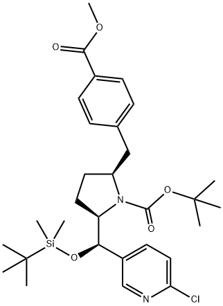 (2R,5S)-tert-butyl-2-((R)-((tert-butyldimethylsilyl)oxy)(6-chloropyridin-3-yl)methyl)-5-(4-(methoxycarbonyl)benzyl)pyrrolidine-1-carboxylate Structure