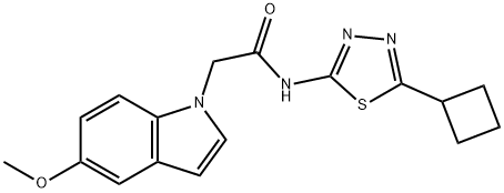 N-[(2Z)-5-cyclobutyl-1,3,4-thiadiazol-2(3H)-ylidene]-2-(5-methoxy-1H-indol-1-yl)acetamide 구조식 이미지