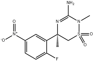 (R)-3-amino-5-(2-fluoro-5-nitrophenyl)-2,5-dimethyl-5,6-dihydro-2H-1,2,4-thiadiazine 1,1-dioxide Structure