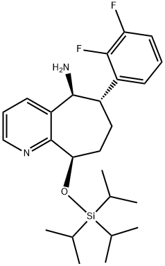 (5S,6S,9R)-6-(2,3-difluorophenyl)-9-((triisopropylsilyl)oxy)-6,7,8,9-tetrahydro-5H-cyclohepta[b]pyridin-5-amine 구조식 이미지