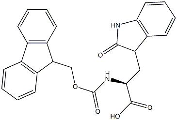 (2S)-2-((((9H-fluoren-9-yl)methoxy)carbonyl)amino)-3-(2-oxoindolin-3-yl)propanoic acid 구조식 이미지