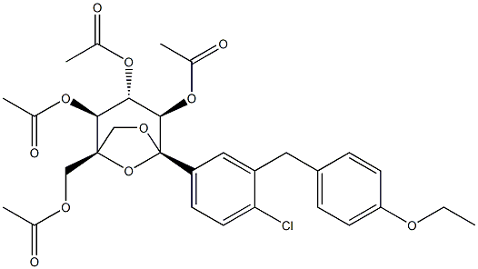 (1R,2S,3S,4R,5S)-1-(acetoxymethyl)-5-(4-chloro-3-(4-ethoxybenzyl)phenyl)-6,8-dioxabicyclo[3.2.1]octane-2,3,4-triyltriacetate 구조식 이미지