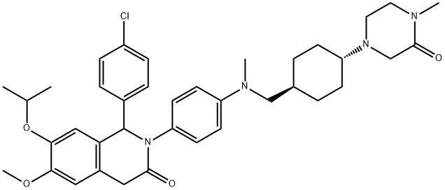 3(2H)-Isoquinolinone, 1-(4-chlorophenyl)-1,4-dihydro-6-methoxy-7-(1-methylethoxy)-2-[4-[methyl[[trans-4-(4-methyl-3-oxo-1-piperazinyl)cyclohexyl]methyl]amino]phenyl]- Structure