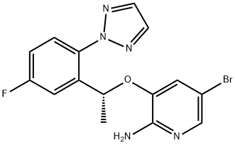 (R)-5-bromo-3-(1-(5-fluoro-2-(2H-1,2,3-triazol-2-yl)phenyl)ethoxy)pyridin-2-amine 구조식 이미지
