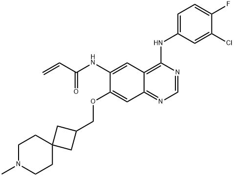 N-[4-(3-chloro-4- fluorophenylamino)-7-((7-methyl-7- azaspiro[3.5]nonan-2- yl)methoxy)quinazolin-6-yl]- acrylamide Structure