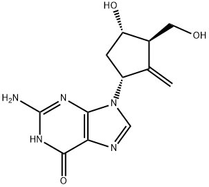 2-amino-9-((1R,3R,4S)-4-hydroxy-3-(hydroxymethyl)-2-methylenecyclopentyl)-1,9-dihydro-6H-purin-6-one hydrate 구조식 이미지