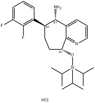 (5S,6S,9R)-6-(2,3-difluorophenyl)-9-((triisopropylsilyl)oxy)-6,7,8,9-tetrahydro-5H-cyclohepta[b]pyridin-5-aminedihydrochloride 구조식 이미지