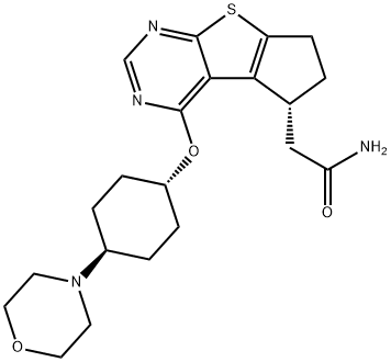 2-((R)-4-(((1r,4R)-4-morpholinocyclohexyl)oxy)-6,7-dihydro-5H-cyclopenta[4,5]thieno[2,3-d]pyrimidin-5-yl)acetamide Structure