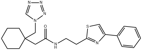 N-[2-(4-phenyl-1,3-thiazol-2-yl)ethyl]-2-[1-(1H-tetrazol-1-ylmethyl)cyclohexyl]acetamide 구조식 이미지