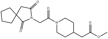 methyl 2-(1-(2-(1,3-dioxo-2-azaspiro[4.4]nonan-2-yl)acetyl)piperidin-4-yl)acetate 구조식 이미지