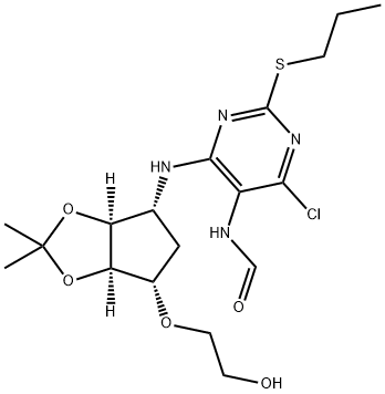 N-(4-chloro-6-(((3aS,4R,6S,6aR)-6-(2-hydroxyethoxy)-2,2-dimethyltetrahydro-4H-cyclopenta[d][1,3]dioxol-4-yl)amino)-2-(propylthio)pyrimidin-5-yl)formamide Structure
