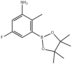 5-Fluoro-2-methyl-3-(4,4,5,5-tetramethyl-1,3,2-dioxaborolan-2-yl)aniline 구조식 이미지