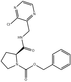 1-Pyrrolidinecarboxylic acid, 2-[[[(3-chloro-2-pyrazinyl)methyl]amino]carbonyl]-, phenylmethyl ester, (2S)- 구조식 이미지