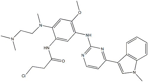 3-chloro-N-(2-((2-(dimethylamino)ethyl)(methyl)amino)-4-methoxy-5-(4-(1-methyl-1H-indol-3-yl)pyrimidin-2-ylamino)phenyl)propanamid 구조식 이미지