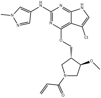 1-((3R,4R)-3-(((5-chloro-2-((1-methyl-1H-pyrazol-4-yl)amino)-7H-pyrrolo[2,3-d]pyrimidin-4-yl)oxy)methyl)-4-methoxypyrrolidin-1-yl)prop-2-en-1-one 구조식 이미지