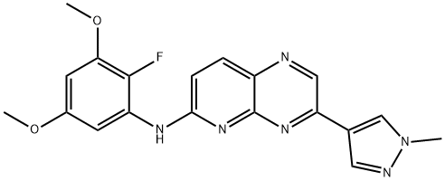 N-(2-fluoro-3,5-dimethoxyphenyl)-3-(1-methyl-1H-pyrazol-4-yl)pyrido[2,3-b]pyrazin-6-amine 구조식 이미지