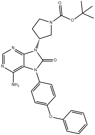 1-Pyrrolidinecarboxylic acid, 3-[6-amino-7,8-dihydro-8-oxo-7-(4-phenoxyphenyl)-9H-purin-9-yl]-, 1,1-dimethylethyl ester, (3R)- Structure