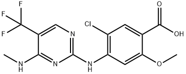 5-Chloro-2-methoxy-4-((4-(methylamino)-5-(trifluoromethyl)pyrimidin-2-yl)amino)benzoic acid 구조식 이미지