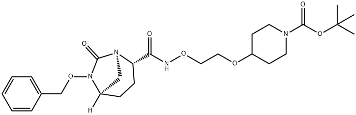 tert-butyl 4-(2-(((2S,5R)-6-(benzyloxy)-7-oxo-1,6-diazabicyclo[3.2.1]octane-2-carboxamido)oxy)ethoxy)piperidine-1-carboxylate 구조식 이미지