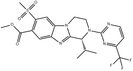 (R)-methyl 1-isopropyl-7-(methylsulfonyl)-2-(4-(trifluoromethyl)pyrimidin-2-yl)-1,2,3,4-tetrahydrobenzo[4,5]imidazo[1,2-a]pyrazine-8-carboxylate 구조식 이미지