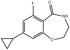 8-Cyclopropyl-6-fluoro-3,4-dihydro-2H-1,4-benzoxazepin-5-one 구조식 이미지