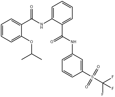 2-Isopropoxy-N-(2-(3-(trifluoromethylsulfonyl)phenylcarbamoyl)phenyl)benzamide 구조식 이미지