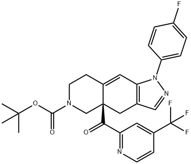 tert-butyl(R)-1-(4-fluorophenyl)-4a-(4-(trifluoromethyl)picolinoyl)-1,4,4a,5,7,8-hexahydro-6H-pyrazolo[3,4-g]isoquinoline-6-carboxylate Structure