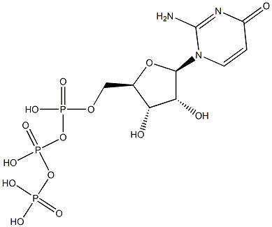 2-Amino-1-[5-O-[hydroxy[[hydroxy(phosphonooxy)phosphinyl]oxy]phosphinyl]-beta-D-ribofuranosyl]-4(1H)-pyrimidinone 구조식 이미지