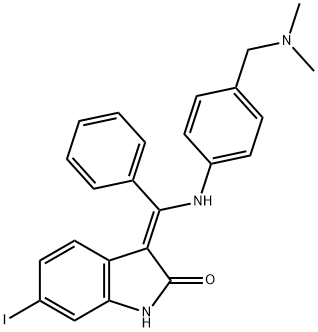 (Z)-3-(((4-((dimethylamino)methyl)phenyl)amino)(phenyl)methylene)-6-iodoindolin-2-one Structure