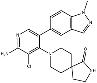 8-(2-amino-3-chloro-5-(1-methyl-1H-indazol-5-yl)pyridin-4-yl)-2,8-diazaspiro[4.5]decan-1-one 구조식 이미지