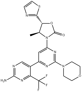 (4S,5R)-3-(2'-amino-2-morpholino-4'-(trifluoromethyl)-[4,5'-bipyrimidin]-6-yl)-4-methyl-5-(thiazol-2-yl)oxazolidin-2-one Structure