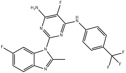 5-fluoro-2-(6-fluoro-2-methyl-1H-benzimidazol-1-yl)-N-[4-(trifluoromethyl)phenyl]pyrimidine-4,6-diamine Structure