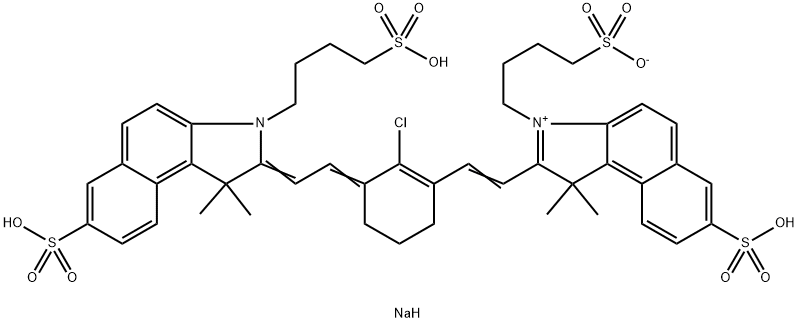 2-[2-(2-Chloro-3-[2-[1,1-dimethyl-7-sulfo-3-(4-sulfobutyl)-1,3-dihydro-benzo[e]indol-2-
ylidene]-ethylidene]-cyclohex-1-enyl)-vinyl]-1,1-dimethyl-7-sulfo-3-(4-sulfobutyl)-1Hbenzo[
e]indolium hydroxide, inner salt, trisodium salt Structure