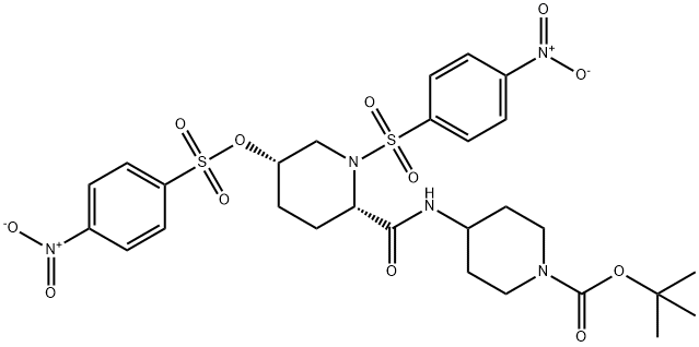 tert-butyl4-((2S,5S)-1-((4-nitrophenyl)sulfonyl)-5-(((4-nitrophenyl)sulfonyl)oxy)piperidine-2-carboxamido)piperidine-1-carboxylate 구조식 이미지