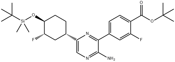 tert-butyl4-(3-amino-6-((1S,3S,4S)-4-((tert-butyldimethylsilyl)oxy)-3-fluorocyclohexyl)pyrazin-2-yl)-2-fluorobenzoate Structure