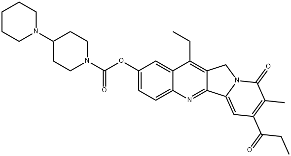 12-ethyl-8-methyl-9-oxo-7-propionyl-9,11-dihydroindolizino[1,2-b]quinolin-2-yl [1,4'-bipiperidine]-1'-carboxylate 구조식 이미지