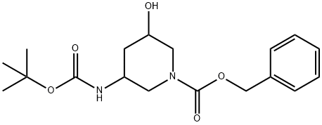 1-piperidinecarboxylic acid, 3-[[(1,1-dimethylethoxy)carbonyl]amino]-5-hydroxy-, phenylmethyl ester Structure